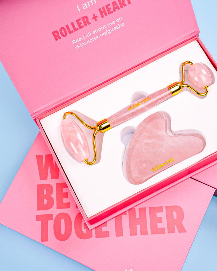 Gua Sha Kit Roller + Heart Rose Quartz