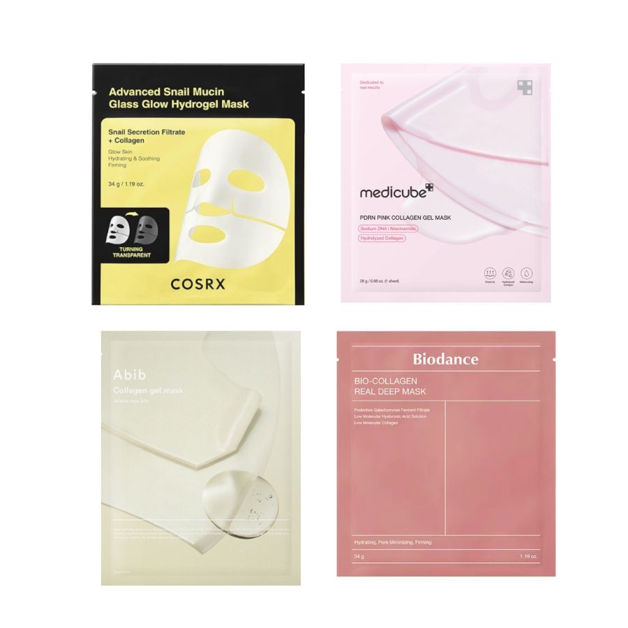 Hydrogelmaske-kit med masker fra COSRX, Biodance, Abib og Medicube