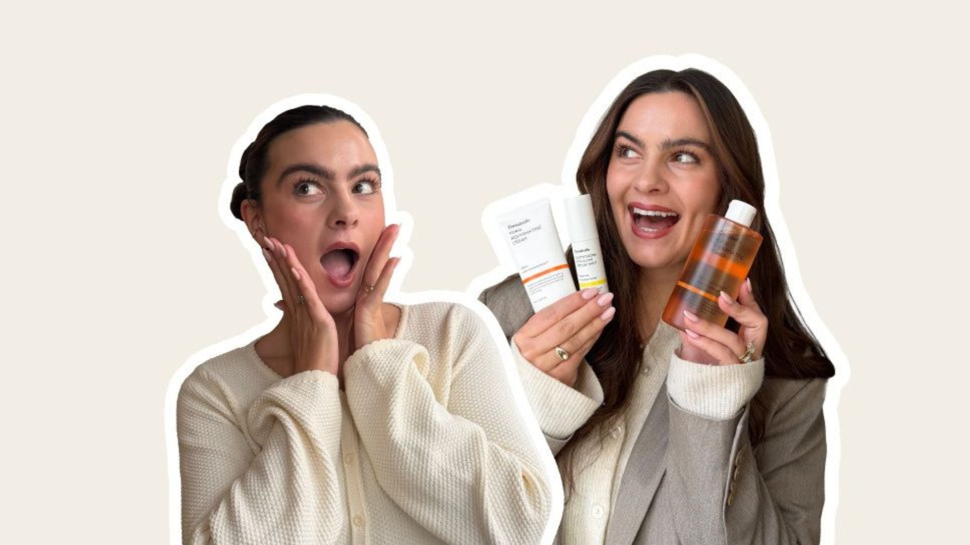 To modeller med SkinSecret koreanske hudpleieprodukter under en liveshopping-sending