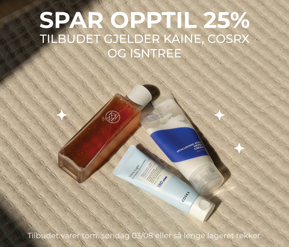 Sommertilbud: Spar 25% på COSRX, Kaine og ISNTREE